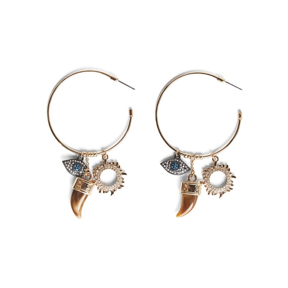 BCBGMaxAzria Triple Charm Gold Hoop Earrings - Picture 1 of 5